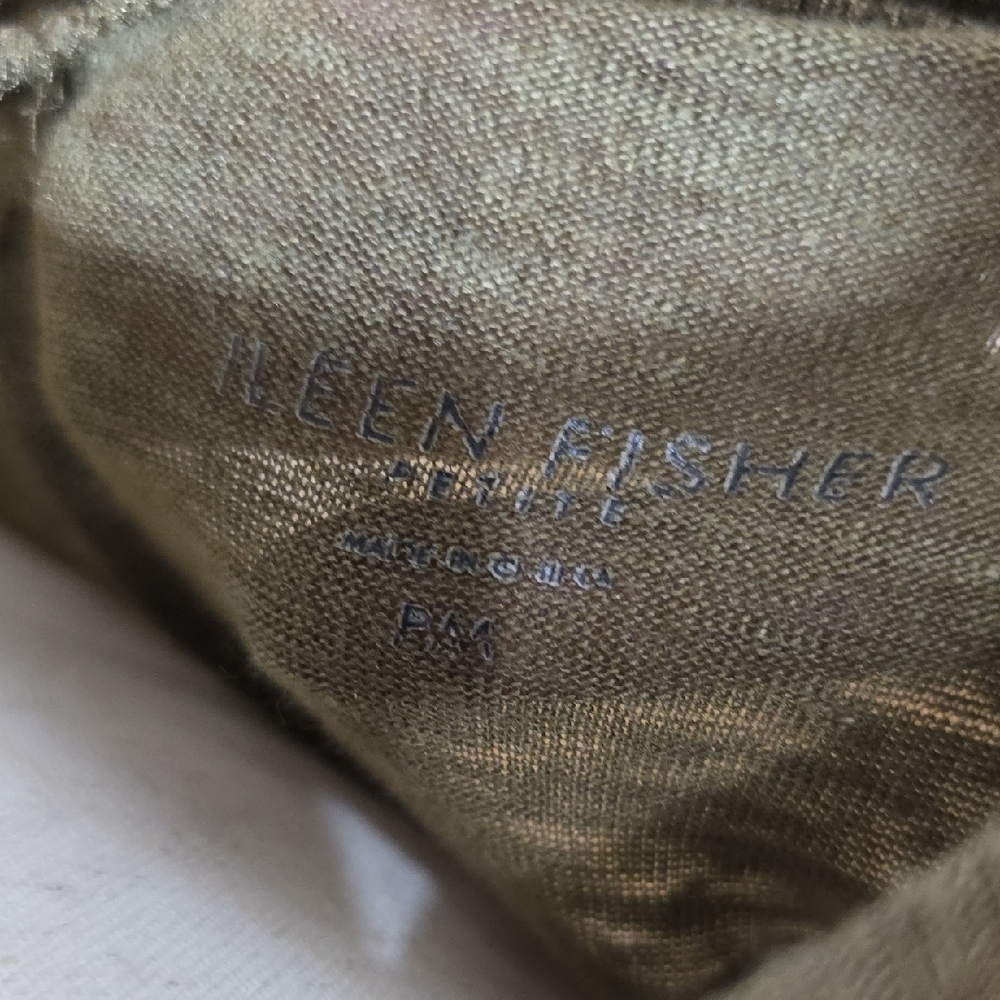 Eileen Fisher 100% Organic Linen V-Neck‎ Top Olive Green Slub Knit PM - Picture 2 of 7